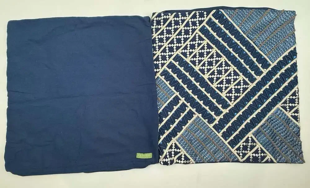 Celerie Kemble Pillow Cover 18x18 Blue Geometric Embroidered